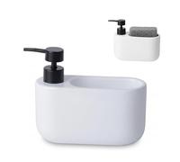 Kook Time Distributeur de Savon Cuisine avec Porte-Éponge 520 ML Curve - Organiseur d'Évier en Céramique pour Liquide Vaisselle et Éponge. Design Étroit. 18 x 7.3 x 15 cm. - Blanc
