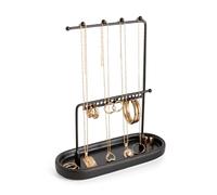 KOOK TIME Porte Bijoux | Presentoir bijoux métal avec plateau bijoux ceramique pour bagues, bracelets et autres petits bijoux | presentoir collier et presentoir boucle d'oreille tout en un | Noir mat