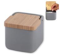 KOOK TIME Pot a sel cuisine | Boîte à sel en céramique avec couvercle en bambou, parfaite pour sel gros et sel fin | Céramique Colour: Gris mat |11.5 x 11.5 x 11.5 cm.