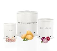 KOOK TIME rangement pomme de terre oignon ail - Lot de 3 - Boite pomme de terre oignons ail - rangement légumes avec petits trous de ventilation pour une circulation d'air optimale - Blanc Mat
