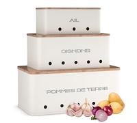KOOK TIME rangement pomme de terre oignon ail - Lot de 3 - Boite pomme de terre oignons ail - rangement légumes avec petits trous de ventilation pour une circulation d'air optimale - Blanc Mat