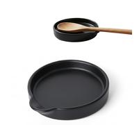 Kook Time Repose-Cuillère en Céramique CURVE - Grand Support pour Ustensiles de Cuisine et Louches. Petite Assiette Multiusage pour Apéritif ou Vide-Poche. Ø 15.5 cm. - Noir mat