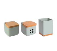 KOOK TIME Set d'accessoires de cuisine - comprend 1x Pot a sel, 1x Porte ustensiles de cuisine et 1x Pot d'ail - Céramique vert sauge et base et dessus en bambou