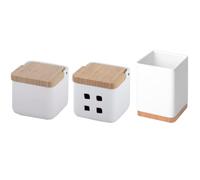 KOOK TIME Set d'accessoires de cuisine - comprend 1x Pot a sel, 1x Porte ustensiles de cuisine et 1x Pot d'ail - Céramique blanc et base et dessus en bambou