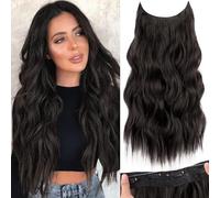 KooKaStyle Extensions de cheveux invisibles avec fil transparent, taille réglable, 4 clips sécurisés, postiche longue ondulée, cheveux secrets, 50,8 cm, marron foncé pour femme