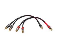 KOOKFJLLZ Lot de 2 répartiteurs RCA blindés de 0,3 m, plaqué or 24 carats, 1 femelle vers 2 mâles, câble audio OFC 4N, un câble d'alimentation pour deux amplificateurs