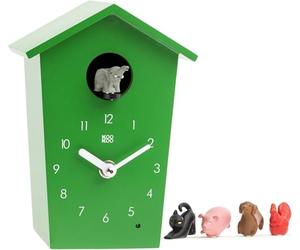 KOOKOO AnimalHouse Vert, Petite Horloge Coucou, Pendule avec Voix de 5 Animaux de la Ferme, enregistrements sonores de la Nature