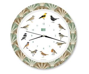 KOOKOO Mouvement à Quartz avec Plume en Forme de cœur - La Horloge à Oiseaux Chantant est Une Horloge avec 12 Oiseaux chantants et de véritables Voix d'oiseaux naturels.