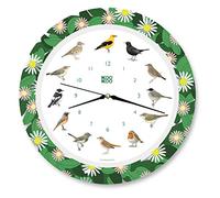 KOOKOO Oiseaux chanteurs Flower Planet - Mouvement à Quartz - Horloge avec 12 Oiseaux chanteurs locaux et Vraies Voix d'oiseaux Naturelles - 34 cm