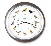 KOOKOO Singvögel Quartz Chrome, Horloge des Oiseaux, Un Pendule Murale avec 12 Oiseaux indigènes et enregistrements de la Nature, Horloge avec senseur de lumière