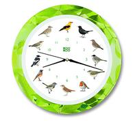 KOOKOO Singvögel Quartz Leaf, Horloge des Oiseaux, Pendule Murale avec 12 Oiseaux indigènes et enregistrements de la Nature, Horloge avec senseur de lumière