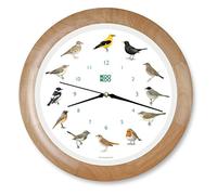 KOOKOO Singvögel Quartz Wood, Horloge des Oiseaux, Un Pendule Murale avec 12 Oiseaux indigènes et enregistrements de la Nature, Horloge avec senseur de lumière