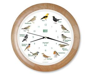 KOOKOO Singvögel RC Bois, Horloge des Oiseaux, Un Pendule Murale avec 12 Oiseaux indigènes et enregistrements de la Nature, Horloge avec senseur de lumière