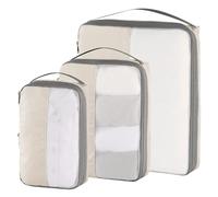kookoomia 3 pièces Organisateur Valise Packing Cubes Compression Bagage Sac Compression Organisateur Valise Rangement Voyage pour Sac à Dos (Beige)