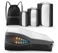 kookoomia 4 pièces Packing Cubes Compression, Organisateur Valise Bagage Sac Compression Organisateur de Voyage Rangement pour Sac à Dos (Noir)