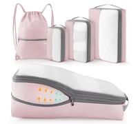 kookoomia 4 pièces Packing Cubes Compression, Organisateur Valise Bagage Sac Compression Organisateur de Voyage Rangement pour Sac à Dos (Rose)