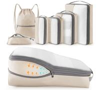 kookoomia 6 pièces Packing Cubes Compression, Organisateur Valise Bagage Sac Compression Organisateur de Voyage Rangement pour Sac à Dos (Beige)
