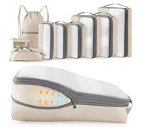 kookoomia 9 pièces Packing Cubes Compression, Organisateur Valise Bagage Sac Compression Organisateur de Voyage Rangement pour Sac à Dos (Beige)