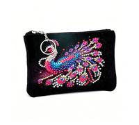 KookuLEE Kit de peinture diamant fait à la main, mini porte-carte portable sur le thème du paon, mini portefeuille avec fente pour cartes, porte-monnaie étanche, cadeau créatif personnalisé fait à la