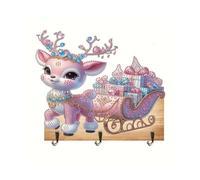 KookuLEE Lot de 12 porte-clés avec 3 crochets, pas de perçage nécessaire, crochets décoratifs muraux pour porte d'entrée, faits à la main, motif cerf rose, renne, écharpe, chapeau, clés