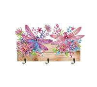 KookuLEE Porte-clés 5D avec 3 crochets, décoration murale pratique pour porte d'entrée, fait à la main, motif bienvenue à la maison, dessin animé, rose, libellule, fleurs, écharpe, chapeau (04)