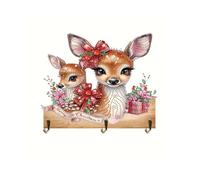 KookuLEE Porte-clés 5D avec 3 crochets, pas de perçage nécessaire, crochets décoratifs muraux pour porte d'entrée, dessin animé fait à la main, décoration de famille de cerfs mignons pour écharpe