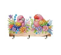 KookuLEE Porte-clés peinture diamant 5D avec 3 crochets, crochets décoratifs muraux pratiques pour porte d'entrée, fait à la main, motif couple d'oiseaux, écharpe, chapeau (02)