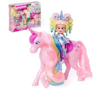 KOOKYLOOS Rainbow Unicorn - Licorne avec Cheveux véritables et poupée Iris. Comprend la Licorne Rainbow, la poupée Exclusive Iris, des vêtements et des Chaussures à la Mode, 1 Brosse et 1