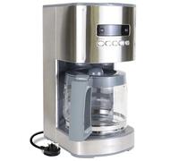 Koolatron Cafetière filtre Kenmore 12 tasses avec verseuse 1,8 L. Écran numérique, minuteur programmable, arrêt automatique, plaque chauffante et filtre réutilisable. Design argent élégant.