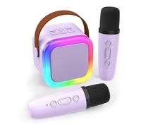 Koolcover Mini Machine de karaoké pour Enfants et Adultes, Haut-Parleur Bluetooth Portable avec 2 Microphones sans Fil, Cadeaux d'anniversaire pour Filles âgées de 4, 5, 6, 7, 8, 9, 10 Ans et（Violet）