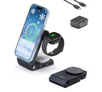 Koolehaoda 3 en 1 Qi2.2 25 W Magnétique Chargeur Induction, Support Pliable Chargeur avec Refroidissement Actif TEC Compatible MagSafe pour iPhone 17-12, Apple Watch et Air-Pods, avec Adaptateur 45 W