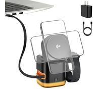 Koolehaoda 5 en 1 Chargeur Induction Station pour MagSafe la Charge Rapide Apple avec Câble Rétractable et Veilleuse,Compatible avec iPhone 12 à 17, Apple Watch et Air-Pods, avec Adaptateur 65 W