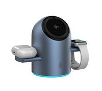 Koolehaoda Station de charge sans fil 3 en 1, certifiée Qi2, support de charge magnétique auto-rotatif de 15 W avec système tactile caché, compatible avec iPhone 17-12, Apple Watch et AirPods Pro -S9