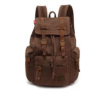 koolehaoda Vintage Canvas Sac à dos pour ordinateur portable 17" Sac à dos en toile universitaire décontracté unisexe Sac de randonnée Sac à dos professionnel (Marron)