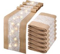 Koolenry Lot de 6 Chemins de Table en Toile de avec Lumières LED, Style Bohème Rustique et Naturel, pour Décoration de Mariage à la Ferme, 30,5 X 274,3 Cm