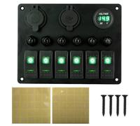 Koolenry Panneau de Commutation Universel pour Voiture, Camping-Car, 6 Interrupteurs, 12/24 V, Panneau à Bascule, Voltmètre, Chargeur USB, Disjoncteur, Testeur, Interrupteur à Bascule A