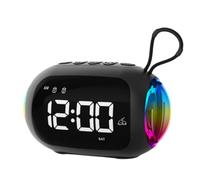 Koolenry Réveil Portable avec Radio FM, Enceintes Bluetooth, Veilleuse Colorée, Caisson de Basses, Affichage à Intensité Variable, Double Alarme et Lecteur Musical, en Noir.