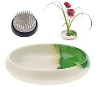 Koolenry Vase Ikebana de Style Japonais & Kit de Grenouille pour Fleurs, Bol Blanc de 5,35 Pouces pour l'art Floral avec Outil Kenzan de 1,57 Pouce pour L'Arrangement Floral.