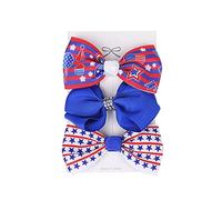 Koolgil Pince à cheveux avec motif drapeau américain du 4 juillet - Double couche - Nœud d'hirondelle - Pince à cheveux et étoiles à rayures - Pour enfants et jeunes femmes (D-Bleu roi 1)