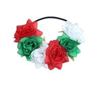 Koolgil Serre-tête élastique pour femme avec fleurs artificielles pour le jour de l'indépendance, Halloween, bandeau arc-en-ciel, corolle pour voyage, fête, festival (rouge, vert, blanc)