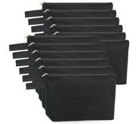 Koolmox Lot de 12 pochettes en toile vierge avec fermeture éclair et fond en coton pour crayons, papeterie, peinture, loisirs créatifs (noir, taille S, 22,9 x 12,9 x 3,8 cm)