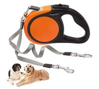 KOOLTAIL Laisse double rétractable pour deux chiens jusqu'à 50 kg, robuste, double tête, extensible à 360°, sans nœuds, un bouton et un frein de verrouillage, pour chiens de petite, moyenne et grande