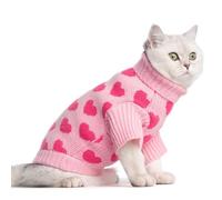 KOOLTAIL Pull pour Chat à col roulé - Pull en Tricot Rose Doux pour Chats Uniquement, Motif cœur d'amour - Vêtements épais et Chauds pour Temps Froid, Tenue de Saint-Valentin pour Chaton, Chiot et