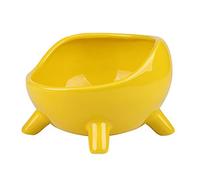 Koomiao Gamelle Chat Céramique, Bols de Nourriture pour Animaux Surélevés et Bols à Eau, Inclinable à 15° Gamelle Chaton Anti-Vomissements pour Chats et Chiens d'intérieur (650ml, Jaune)