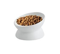 Koomiao Gamelle Chat Surélevée en Premium Céramique Inclinable à 15° Bol pour Chat Anti-Vomissements Facile à Digestion Bol de Nourriture pour Chats et Chiots (Blanc)