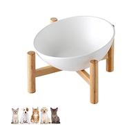 Koomiao Gamelle Surélevée pour Animaux de Compagnie pour Chats et Petits Chiens Inclinable à 15° Bol à Chat Cou de Protection Bol de Nourriture pour Chat (300ml, Blanc)