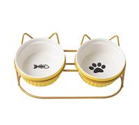 Koomiao Gamelles Surélevées pour Chat Bol Double pour Chat Déjeuner Céramique(2x400ml), Inclinable à 15° Gamelle Animaux pour Nourriture/Eau (Jaune - Or)