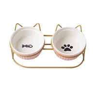 Koomiao Gamelles Surélevées pour Chat Bol Double pour Chat Déjeuner Céramique(2x400ml), Inclinable à 15° Gamelle Animaux pour Nourriture/Eau (Rose - Or)
