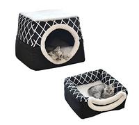 Koomiao Niche pour Chat avec Coussin Amovible Panier Chien Chat Maison Doux Nid de Chat Lit de Couchage pour Animal Domestique (35x33x30 cm, Noir)