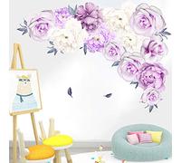 Koomiao Stickers muraux Fleurs Autocollant Mural Pivoine Violet pour Chambre Fille Salon Décoration Murale 2 Pièces 60×30cm